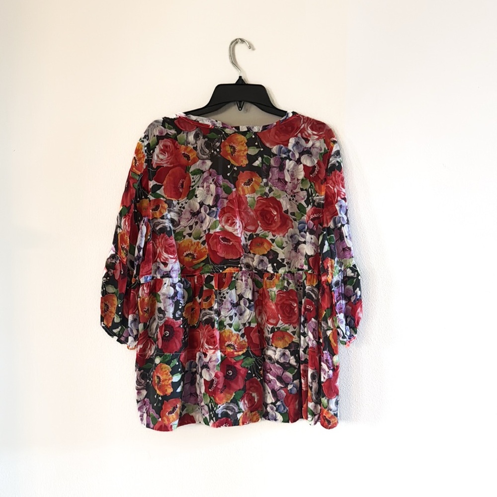🌿Final Sale Tianello Red and Purple Floral Blouse - Picture 5 of 7